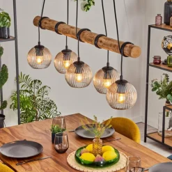 hofstein Koyoto Suspension, Boule lumineuse, Suspension Écru, Noir, 5 lumières