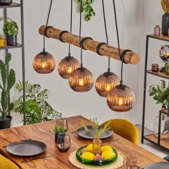 hofstein Koyoto Suspension, Boule lumineuse, Suspension Écru, Noir, 5 lumières