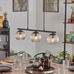 hofstein Koyoto Suspension, Boule lumineuse, Suspension Clair, 3 lumières