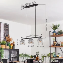 hofstein Koyoto Suspension, Boule lumineuse, Suspension Clair, Fumé, 3 lumières