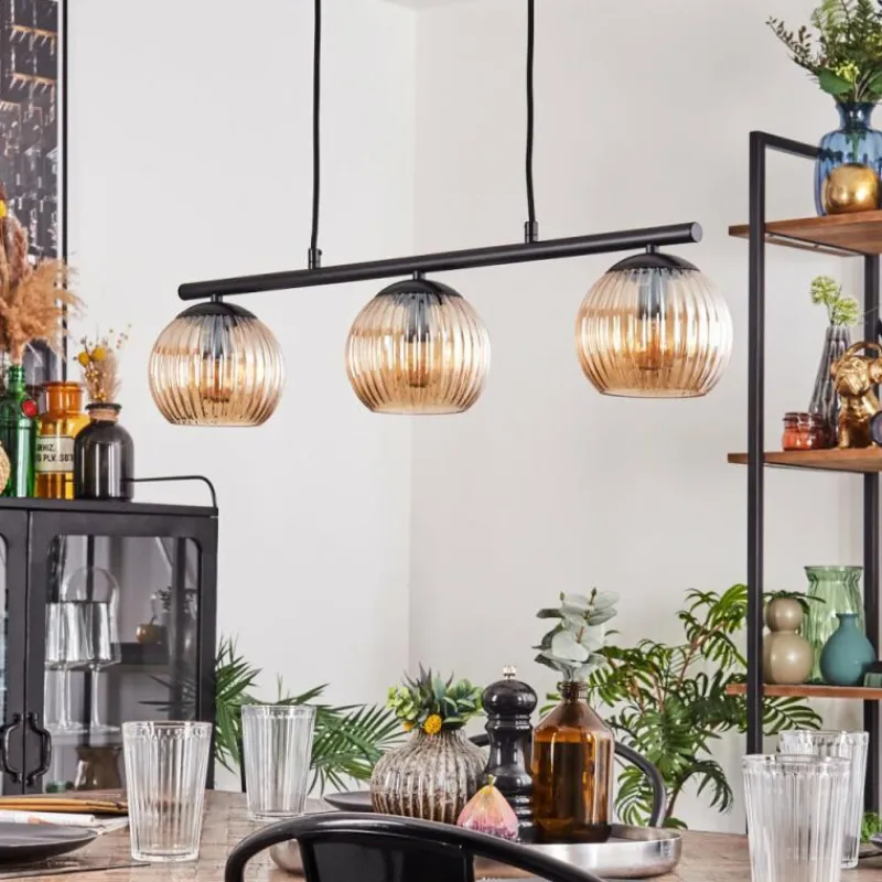 Lampes À Boules-hofstein Koyoto Suspension, Boule lumineuse, Suspension Ambre, 3 lumières