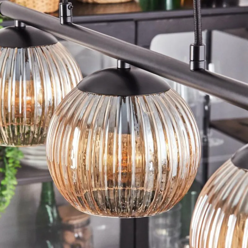 Lampes À Boules-hofstein Koyoto Suspension, Boule lumineuse, Suspension Ambre, 3 lumières