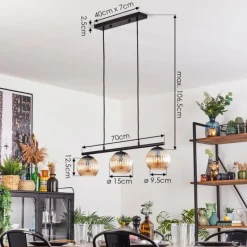 Lampes À Boules-hofstein Koyoto Suspension, Boule lumineuse, Suspension Ambre, 3 lumières