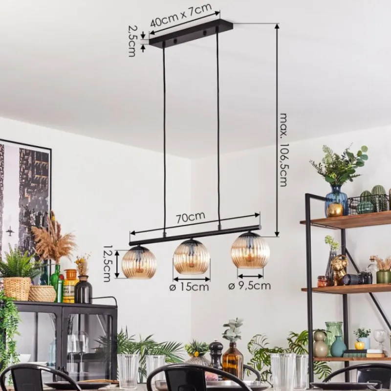 Lampes À Boules-hofstein Koyoto Suspension, Boule lumineuse, Suspension Ambre, 3 lumières