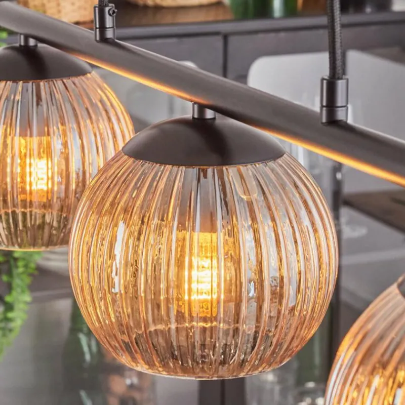 Lampes À Boules-hofstein Koyoto Suspension, Boule lumineuse, Suspension Ambre, 3 lumières