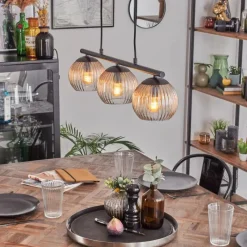 hofstein Koyoto Suspension, Boule lumineuse, Suspension Ambre, Clair, 3 lumières