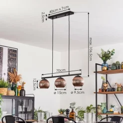 hofstein Koyoto Suspension, Boule lumineuse, Suspension Cuivré, 3 lumières