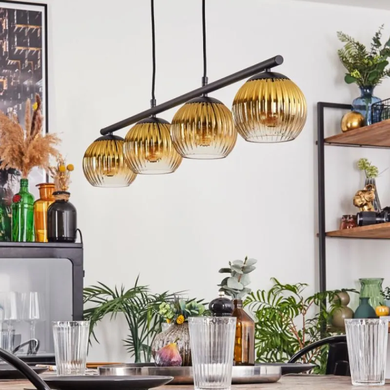 Lampes Dorées-hofstein Koyoto Suspension, Boule lumineuse, Suspension Or, Clair, 4 lumières