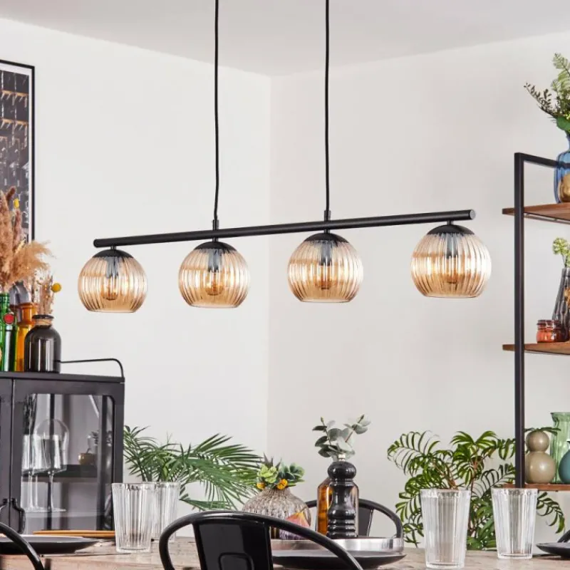 hofstein Koyoto Suspension, Boule lumineuse, Suspension Ambre, 4 lumières