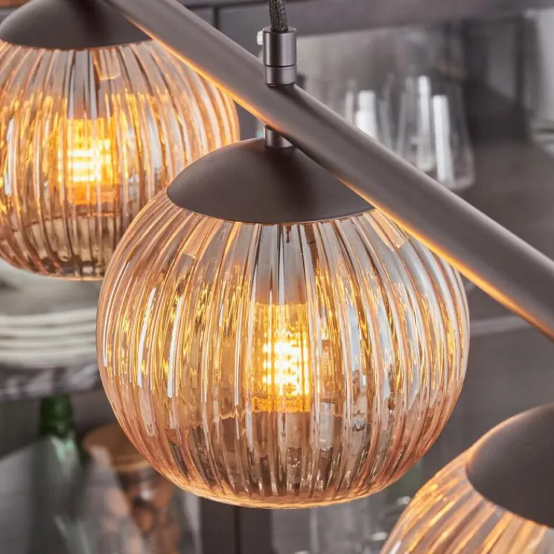 hofstein Koyoto Suspension, Boule lumineuse, Suspension Ambre, 4 lumières