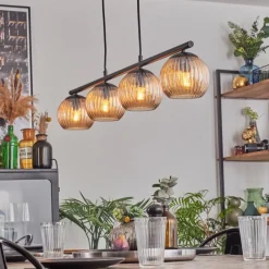 hofstein Koyoto Suspension, Boule lumineuse, Suspension Ambre, 4 lumières