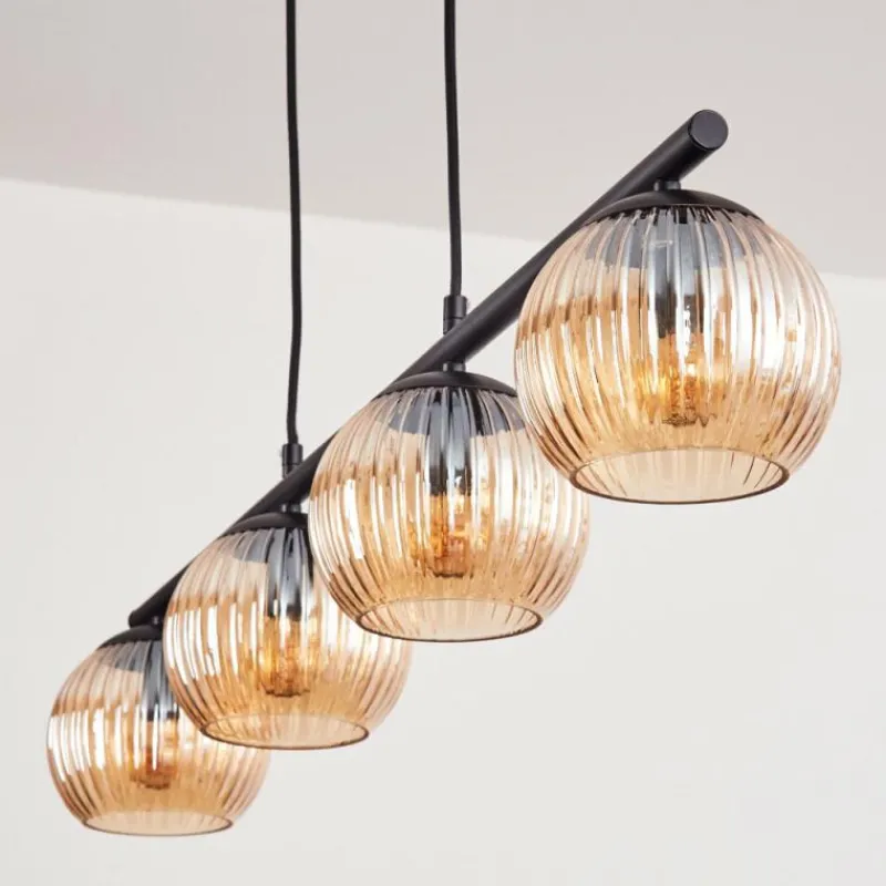 hofstein Koyoto Suspension, Boule lumineuse, Suspension Ambre, 4 lumières