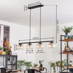 hofstein Koyoto Suspension, Boule lumineuse, Suspension Ambre, Clair, 4 lumières