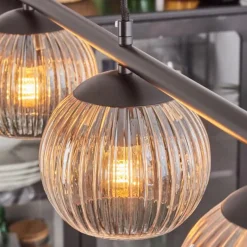 hofstein Koyoto Suspension, Boule lumineuse, Suspension Ambre, Clair, 4 lumières