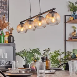 hofstein Koyoto Suspension, Boule lumineuse, Suspension Ambre, Clair, 4 lumières