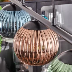 hofstein Koyoto Suspension, Boule lumineuse, Suspension Bleu, Vert, Cuivré, 3 lumières