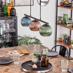 hofstein Koyoto Suspension, Boule lumineuse, Suspension Bleu, Vert, Cuivré, 3 lumières