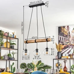 hofstein Koyoto Suspension, Boule lumineuse, Suspension Écru, Noir, 3 lumières