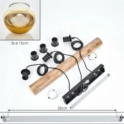 Lampes Dorées-hofstein Koyoto Suspension, Boule lumineuse, Suspension Écru, Noir, 3 lumières