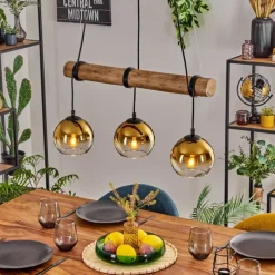 Lampes Dorées-hofstein Koyoto Suspension, Boule lumineuse, Suspension Écru, Noir, 3 lumières