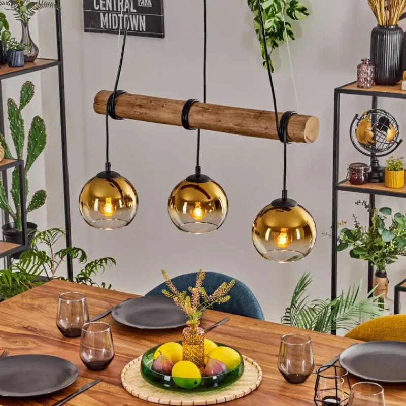 Lampes Dorées-hofstein Koyoto Suspension, Boule lumineuse, Suspension Écru, Noir, 3 lumières