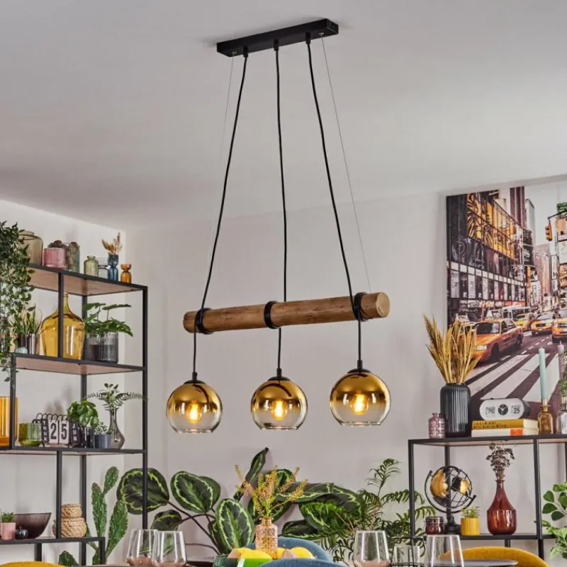 Lampes Dorées-hofstein Koyoto Suspension, Boule lumineuse, Suspension Écru, Noir, 3 lumières