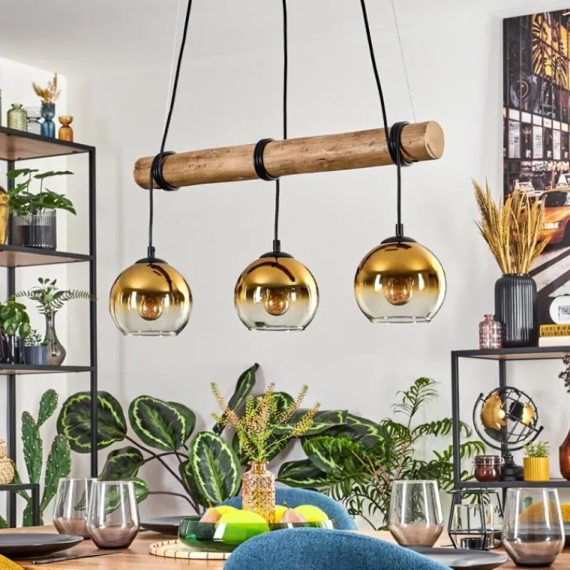 Lampes Dorées-hofstein Koyoto Suspension, Boule lumineuse, Suspension Écru, Noir, 3 lumières