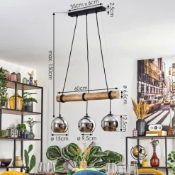 hofstein Koyoto Suspension, Boule lumineuse, Suspension Écru, Noir, 3 lumières