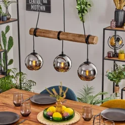 hofstein Koyoto Suspension, Boule lumineuse, Suspension Écru, Noir, 3 lumières