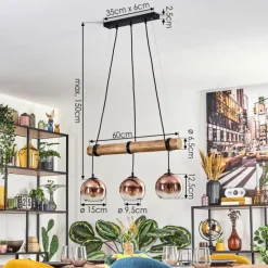 hofstein Koyoto Suspension, Boule lumineuse, Suspension Écru, Noir, 3 lumières