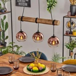 hofstein Koyoto Suspension, Boule lumineuse, Suspension Écru, Noir, 3 lumières