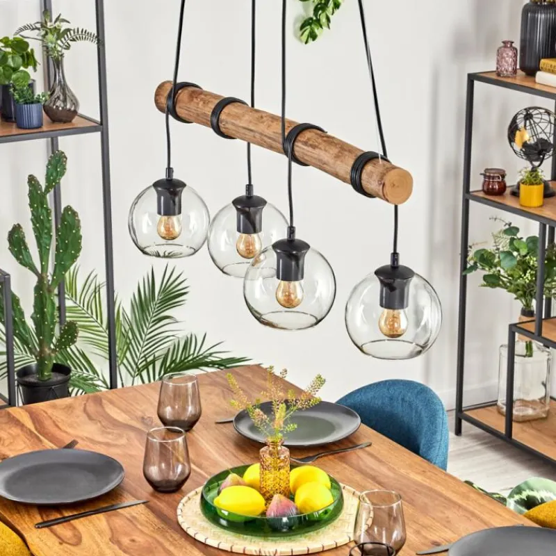 hofstein Koyoto Suspension, Boule lumineuse, Suspension Écru, Noir, 4 lumières