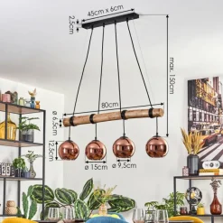 hofstein Koyoto Suspension, Boule lumineuse, Suspension Écru, Noir, 4 lumières