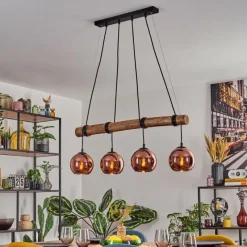 hofstein Koyoto Suspension, Boule lumineuse, Suspension Écru, Noir, 4 lumières