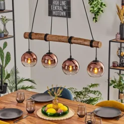 hofstein Koyoto Suspension, Boule lumineuse, Suspension Écru, Noir, 4 lumières