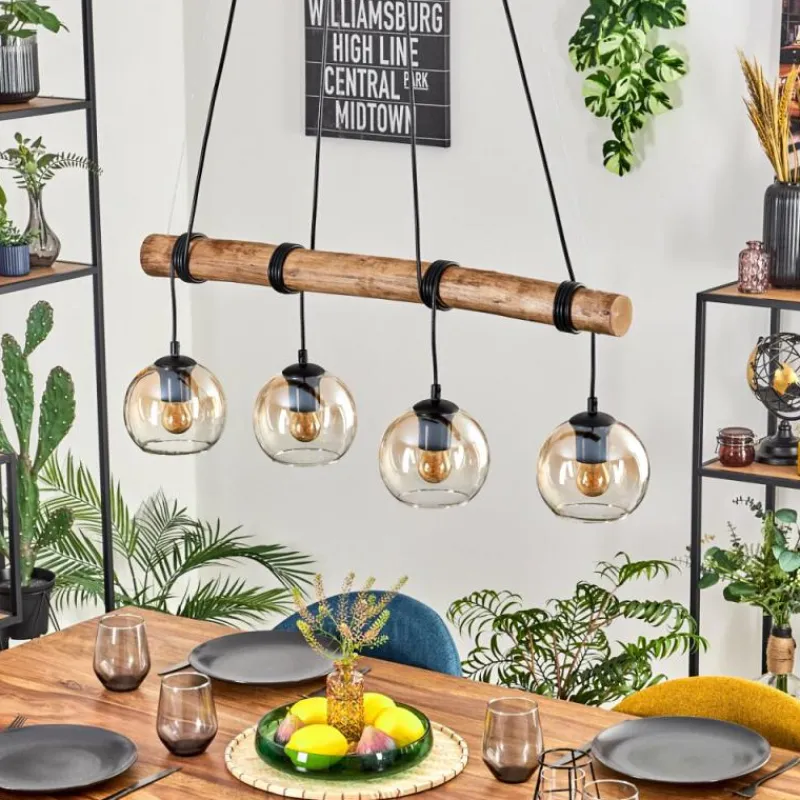 hofstein Koyoto Suspension, Boule lumineuse, Suspension Écru, Noir, 4 lumières