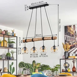 hofstein Koyoto Suspension, Boule lumineuse, Suspension Écru, Noir, 4 lumières