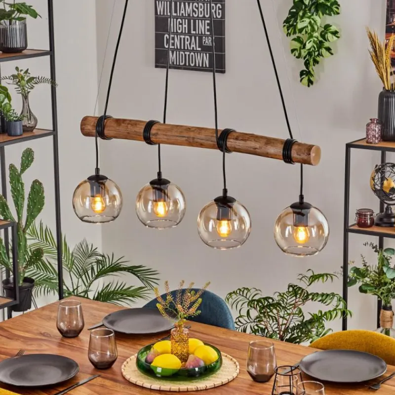 hofstein Koyoto Suspension, Boule lumineuse, Suspension Écru, Noir, 4 lumières