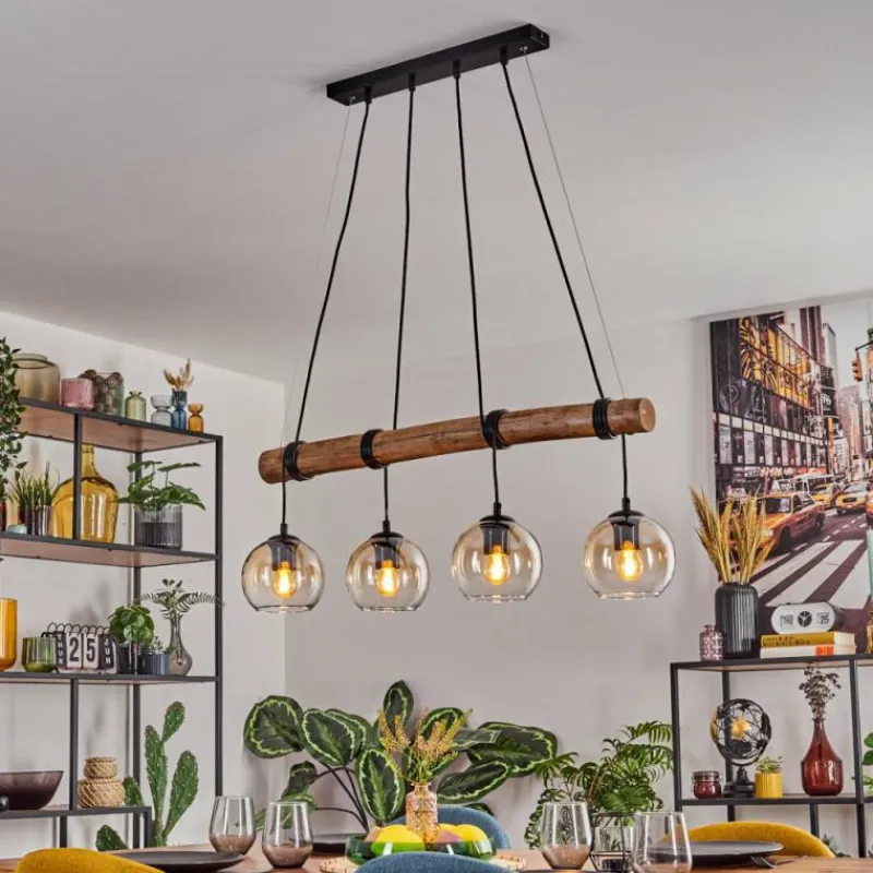 hofstein Koyoto Suspension, Boule lumineuse, Suspension Écru, Noir, 4 lumières