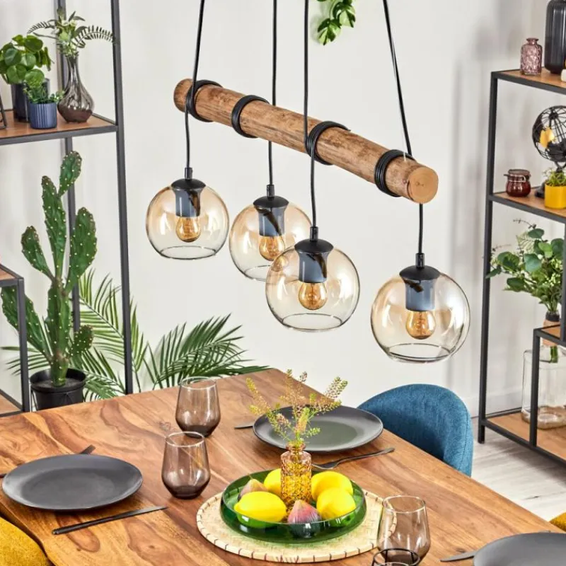 hofstein Koyoto Suspension, Boule lumineuse, Suspension Écru, Noir, 4 lumières