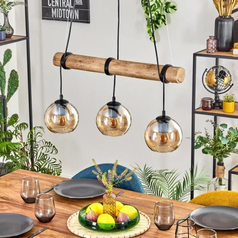 Style Boho-Chic-hofstein Koyoto Suspension, Boule lumineuse, Suspension Écru, Noir, 3 lumières