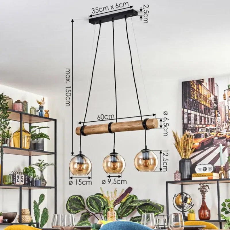 Style Boho-Chic-hofstein Koyoto Suspension, Boule lumineuse, Suspension Écru, Noir, 3 lumières