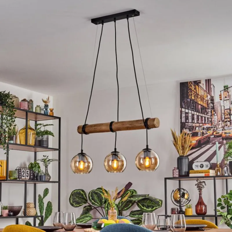 Style Boho-Chic-hofstein Koyoto Suspension, Boule lumineuse, Suspension Écru, Noir, 3 lumières