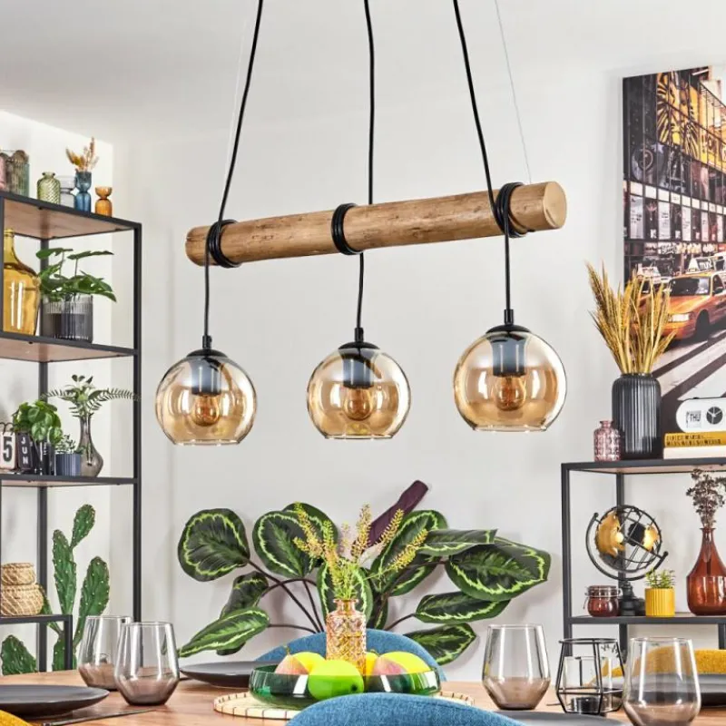 Style Boho-Chic-hofstein Koyoto Suspension, Boule lumineuse, Suspension Écru, Noir, 3 lumières