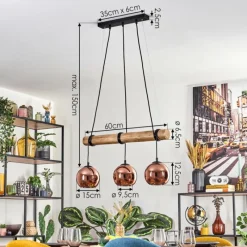 hofstein Koyoto Suspension, Boule lumineuse, Suspension Écru, Noir, 3 lumières