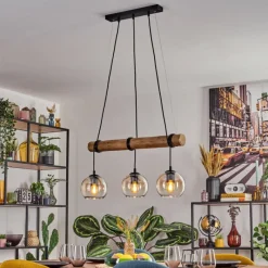 hofstein Koyoto Suspension, Boule lumineuse, Suspension Écru, Noir, 3 lumières