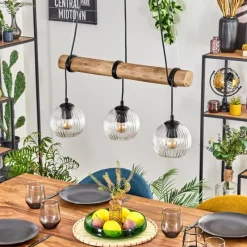 hofstein Koyoto Suspension, Boule lumineuse, Suspension Écru, Noir, 3 lumières