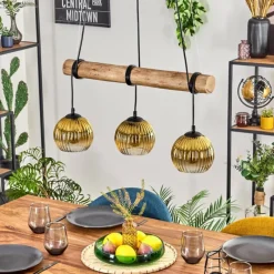 Lampes Dorées-hofstein Koyoto Suspension, Boule lumineuse, Suspension Écru, Noir, 3 lumières