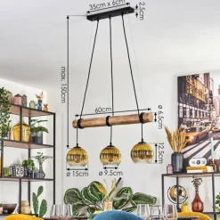 Lampes Dorées-hofstein Koyoto Suspension, Boule lumineuse, Suspension Écru, Noir, 3 lumières