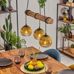 Lampes Dorées-hofstein Koyoto Suspension, Boule lumineuse, Suspension Écru, Noir, 3 lumières